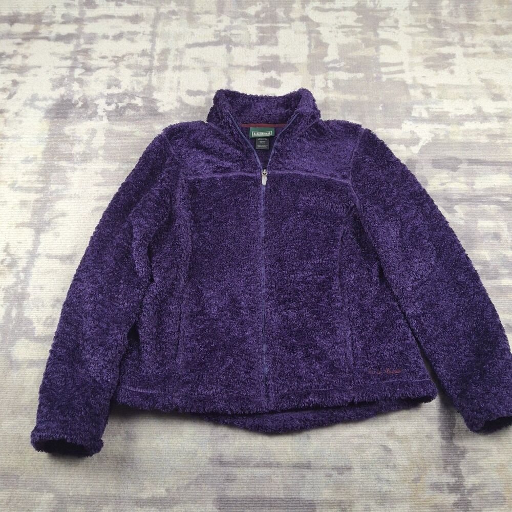 LL Bean Womens Hi Pile Fleece Jacket Purple High Loft Full Zip 0PC73 Size Small